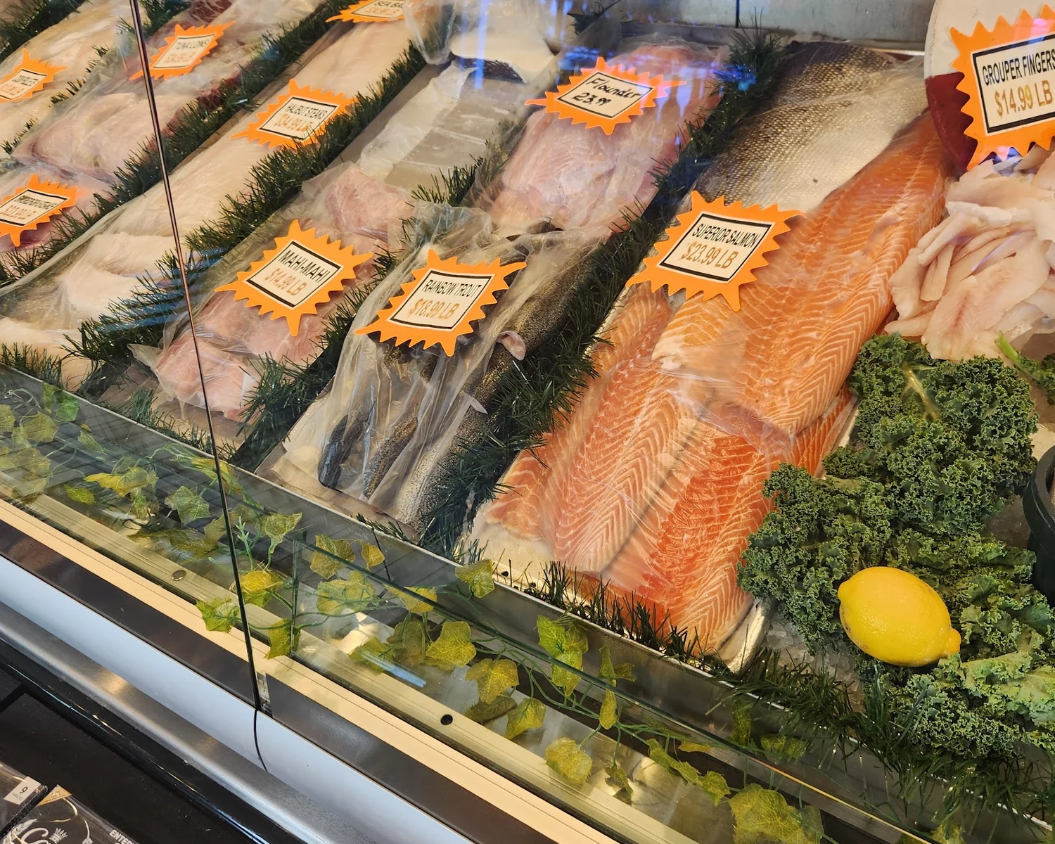 The fresh seafood case at Caplinger's Fresh Catch market in Indianapolis